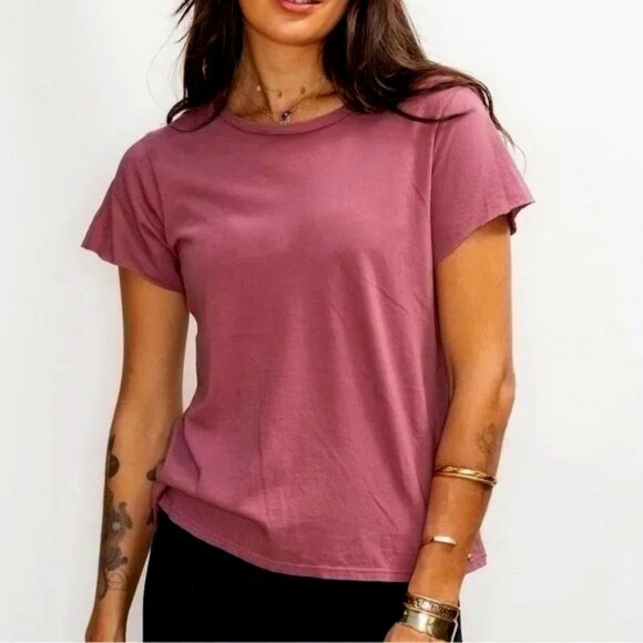 New JOHNNY WAS Calme Effect Short Sleeve Relaxed Fit Tee Crew-neck Plum XL - Picture 1 of 6